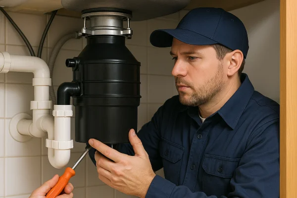 a technician working on a garbage disposal from Emergency Plumber San Marcos in San Marcos, TX - Commercial plumbing services a technician working on a garbage disposal from Emergency Plumber San Marcos in San Marcos, TX - Commercial plumbing services