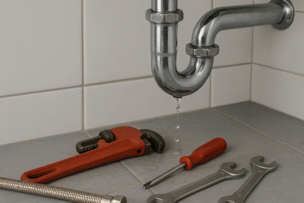 a sink water leak and plumbing tools on the floor from Emergency Plumber San Marcos in San Marcos, TX - Commercial plumbing services a sink water leak and plumbing tools on the floor from Emergency Plumber San Marcos in San Marcos, TX - Commercial plumbing services
