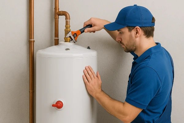 a male plumber installing a garbage disposal from Emergency Plumber San Marcos in San Marcos, TX - Residential plumbing services a male plumber installing a garbage disposal from Emergency Plumber San Marcos in San Marcos, TX - Residential plumbing services