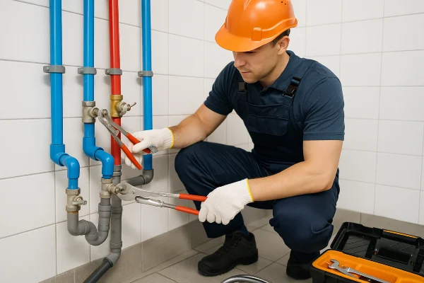 a plumber working on commercial pipe connections from Emergency Plumber San Marcos in San Marcos, TX - Slab Leak Detection a plumber working on commercial pipe connections from Emergency Plumber San Marcos in San Marcos, TX - Slab Leak Detection